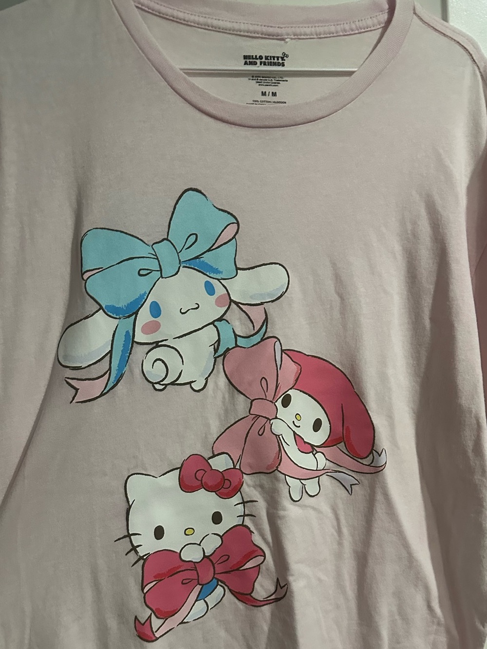 Sanrio Light Pink Short Sleeve Tee with Blue and Pink Bow Characters